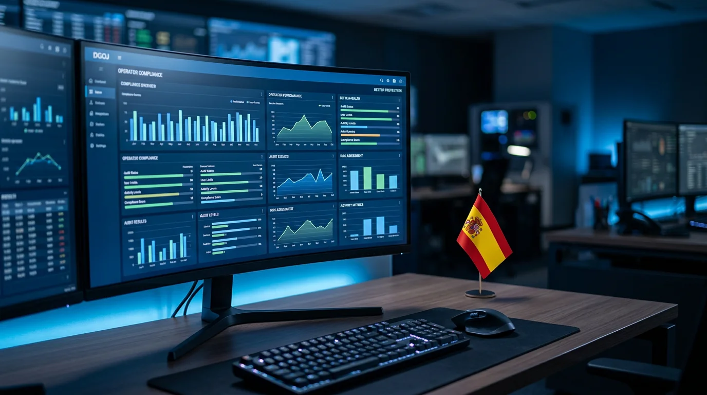 Pantalla de sistema de control con escudo de protección y logotipo institucional