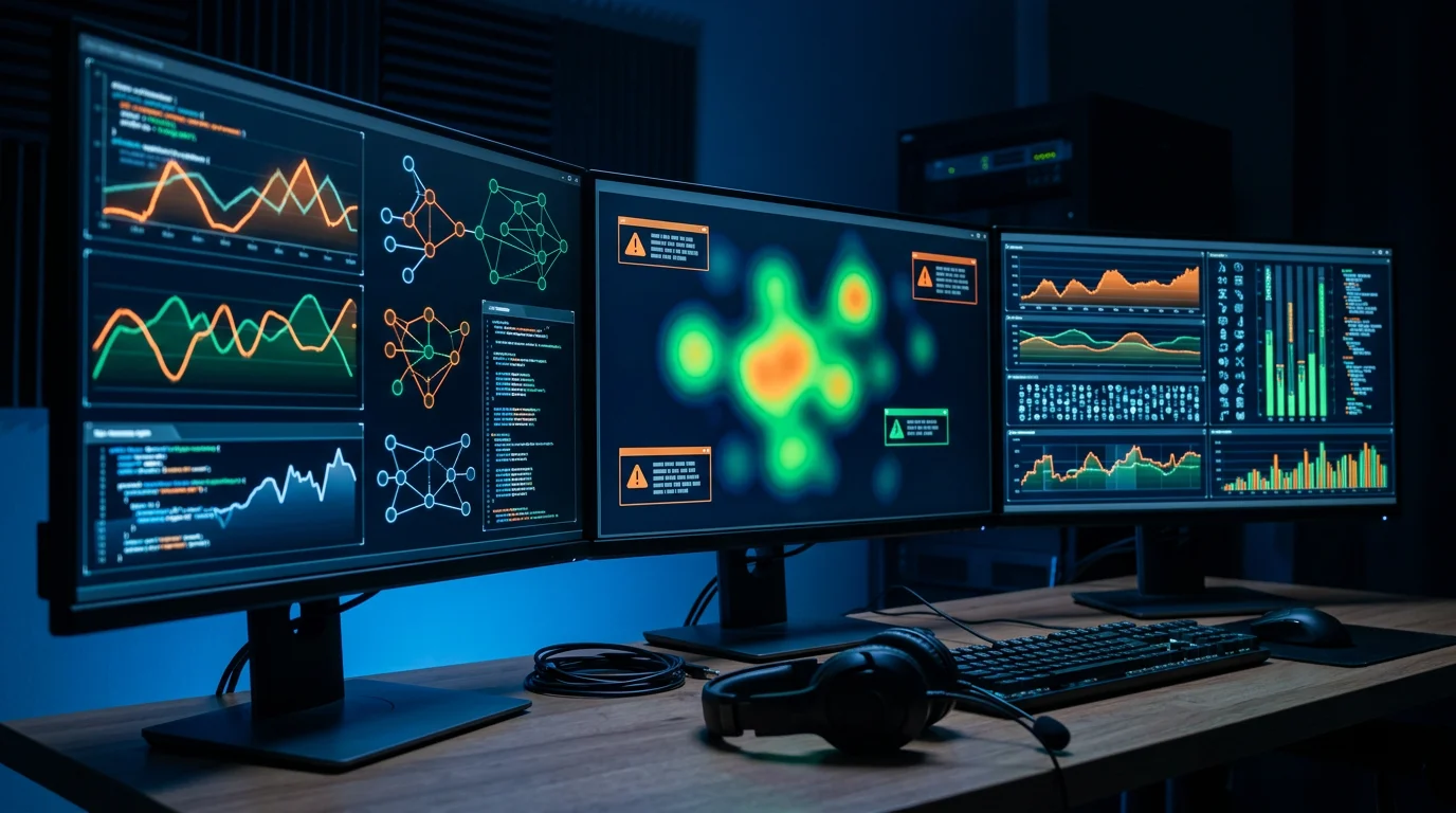 Pantalla de sistema de monitorización con datos de partidos y alertas de integridad